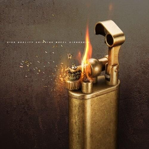 Retro Vintage Lighter Trenches Pure Copper Classic Arm-up Mens Kerosene Lighter Gifts for Elders Men Outdoor Tools