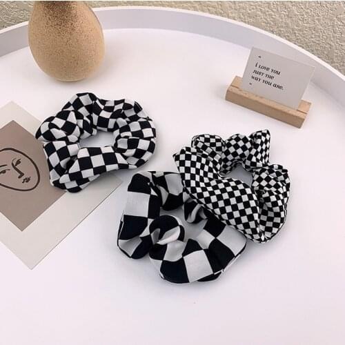 Polka Checkerboard Printed Scrunchies Ponytail Holder Stretchy Series Plaid Hairband Hair Rope Hair Ties Hair Accessories Hot