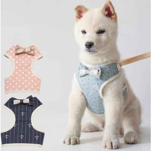 Small Dog Harness With Bowknot Pet Cat Plaid Vest Harness And Leash Set Mesh Padded Pet Leash Set For Small Dogs Cat Supplies