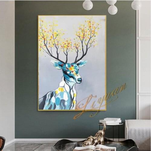 Modern Wall Decor Abstract Deer Oil Painting Wall Art Picture Animal Canvas Artwork Room Decoration One Piece Home Decor