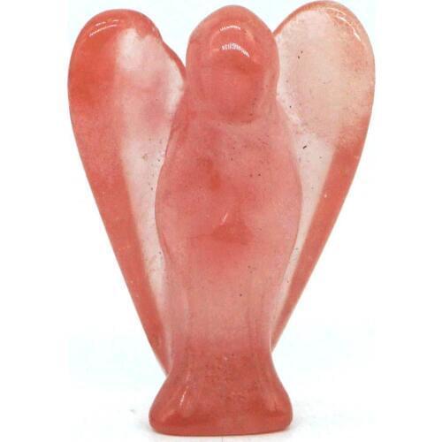 Angel Figurine Miniature Carved Cherry Quartz Stone Healing Statue Crystal Home Decoration Accessories 1.5 Inch
