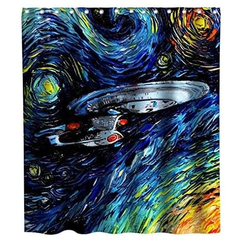 Space Theme Shower Curtain Fabric Sets Bathroom Decor with Hooks Waterproof Washable