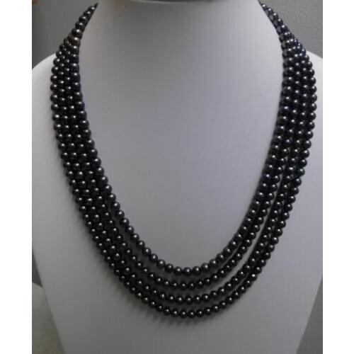 4 strands 6-7mm black colors pearl 4 rows necklace natural Freshwater PEARL Women Jewelry 35cm 43cm 15'' 17