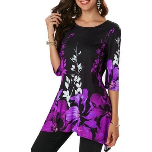 Summer Chiffon Blouses Women Fashion Half Sleeve O-Neck Floral Print Casual Female Shirts Vintage Loose Shirt Tops Plus Size 5XL