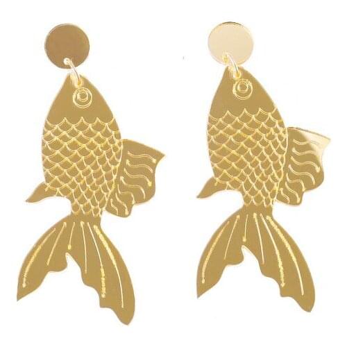 Lucky99 New Fashion Korean Cute Goldfish Drop Earrings For Women Elegant Gold/Purple Specular Acrylic Earring Jewelry E19093