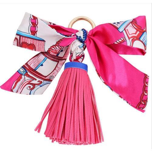 Luxury Brand Silk Tassel Keychain Bag Charm Pendant Fashion Women Handbag PU Leather Key Chain Ring Holder Sleutelhanger R267