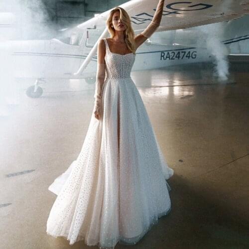 Robe de Mariage Glitter Vintage Wedding Dresses 2021 Pearls Boho Bride Dress Custom Made Country Wedding Gowns Cheap