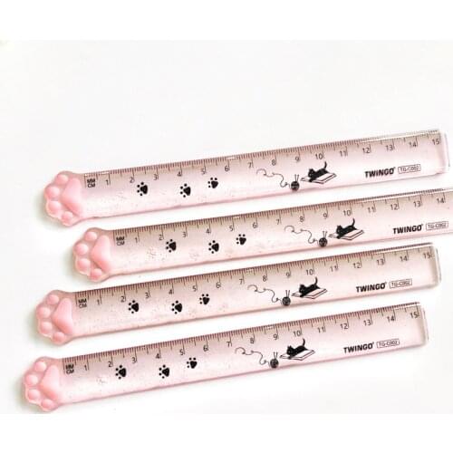 1pc Cute Cats Claw Glitter Acrylic Plastic Measuring Ruler Student Creative Stationery15cm