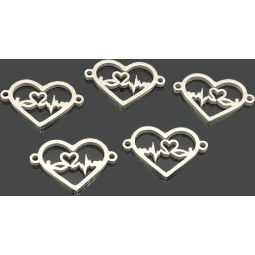 10pcs Heartbeat Love Stainless Steel Wish Jewerly Pendant Two Hole Stainless Steel Love Wave Charm for Wish Bracelet Making