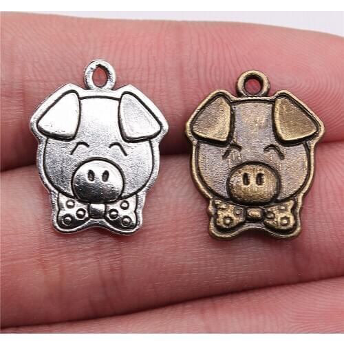 10pcs Charms Pig 20x15mm Antique Making Pendant Fit Vintage Tibetan Bronze Silver Color DIY Handmade Jewelry