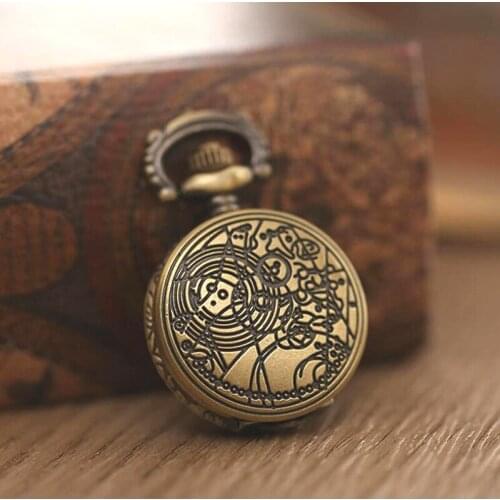 3053)Antique Mini doctor who coil panel Half Hunter Pocket Watch Necklace chain pendant steampunk Personal party Gifts