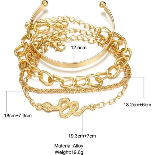 Bohemia Multilayer Chain Bracelet Geometry Chain Snake Bracelet Accessories Best Gift For Women Wholesale Jewelry Gifts 4/Set