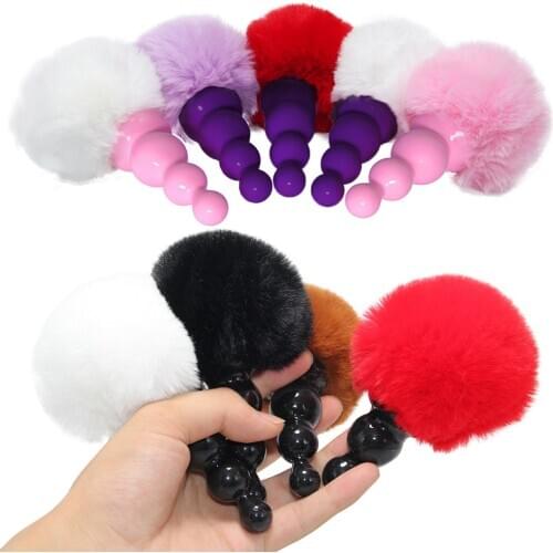 TPR Anal Beads Butt Plug Bunny Tail Anal Plug Rabbit Anal Sex Toys For Woman Men Gay Adult Game Cosplsy
