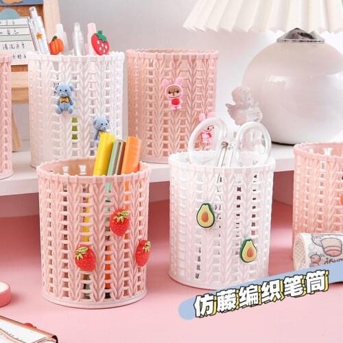 Pen holder cute girl desktop student creative makeup bucket brush storage tube large capacity office desk organizer stationery