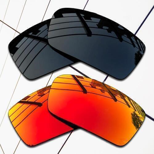 E.O.S 2 Pairs Black & Fire Red Polarized Replacement Lenses for Oakley Crankshaft OO9239 Sunglasses