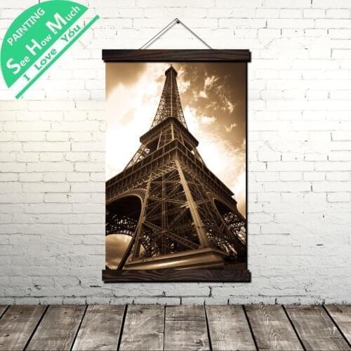 Eiffel Tower Old Scroll Painting Canvas Vintage Poster and Prints Wall Art Pictures Living Room Bedroom Farmhouse Decoration