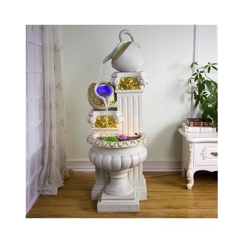 Fountain water humidifier lucky waterscape European creative fish tank Feng Shui round living room decorations landing large