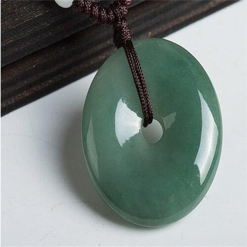 Hot selling natural hand-carved jade Emerald Oil Cyan pingan round button Necklace pendant fashion Men Women Luck Gifts amulet