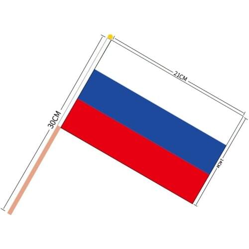 Free shipping 100pcs Russia hand flag 14*21CM Small Russian Flag the hand national flag with Pole Waving flag