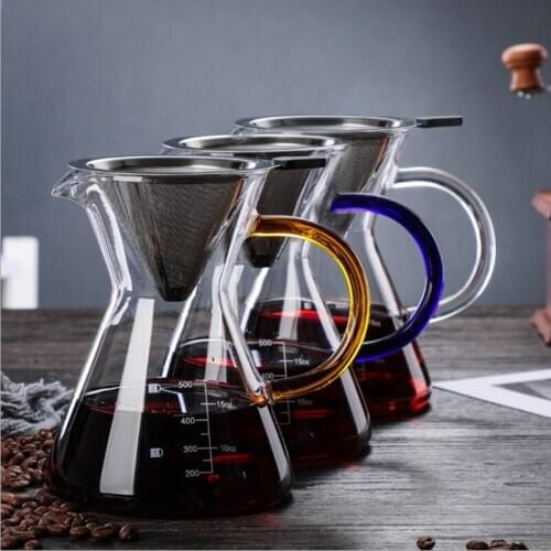 Wholesale High-Temperature Resistant Glass Coffee Maker Coffee Pot Espresso Coffee Machine with stainless steel filter pot
