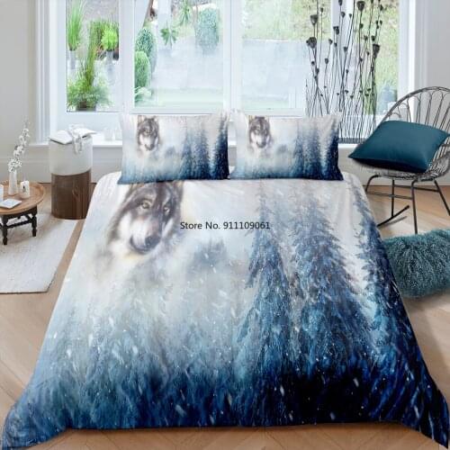 3D Wolf Bedding Set for Bedroom Decor Animal Duvet Cover with Pillowcase Soft Adults Bedspread Queen King Size 2-3 Pieces