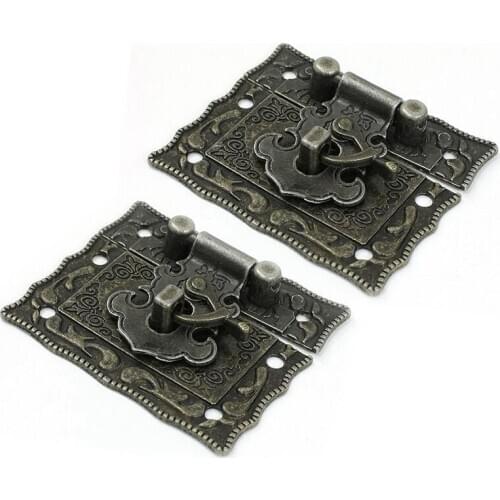 2 Pcs Antique Style Hardware Bronze Tone Metal Rectangle Latch 42mm x 51mm