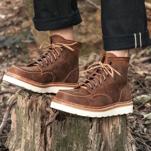 Men Spring Autumn Classic Retro Cow Leather Ankle Round Toe Full Grain Leather Lace-up Fashion Riding Equestrian Boots 20180901