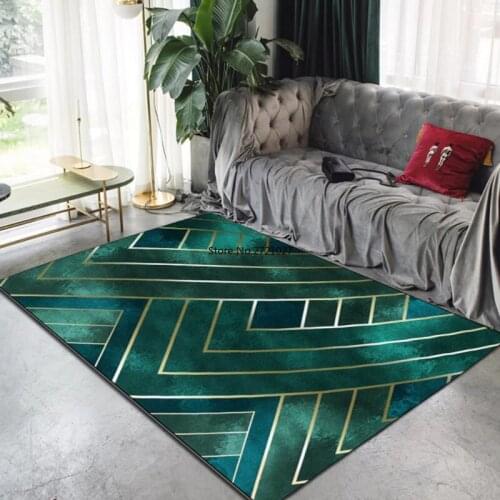 Nordic Dark Green Gold Line Carpet Living Room Modern Bedroom Decoration Area Carpet Bedroom Kitchen Floor Mats