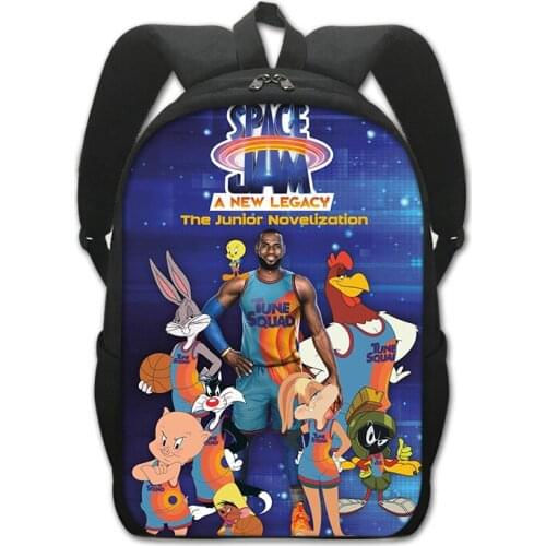 2021 New Fashion Basketball Pattern We Win Space Jam A New Legacy Backpack Schoolbag Gifts for Kids Students