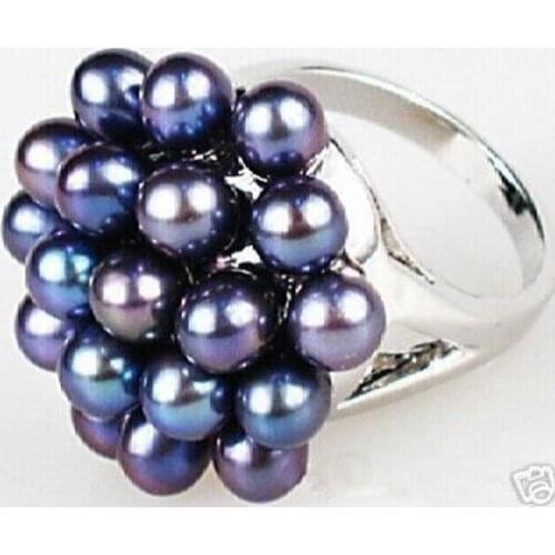 Wholesale FREE SIP>>Natural Black Blue Pearl Flower 18KWGP Ring size: 7.8.9