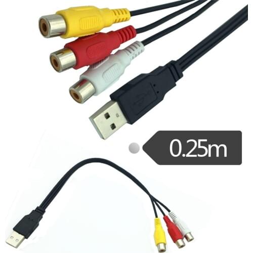 USB Male Plug To 3 RCA Female Adapter Audio Converter Video AV A/V Cable USB to RCA Cable for HDTV TV Television Wire Cord