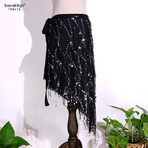New Tassels Egyptian Style Belly Dance Costume Hip Scarf Tribal Triangle Wrap Waistband Belt Gold Sequins FUU07