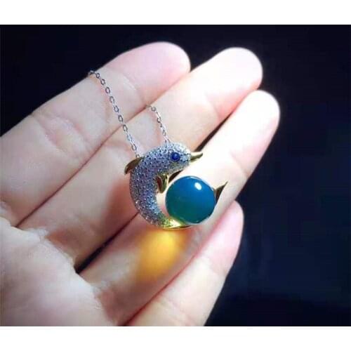 New Dolphin Pendant Sterling Silver Base inlaid with Mexico Lamper 10mm