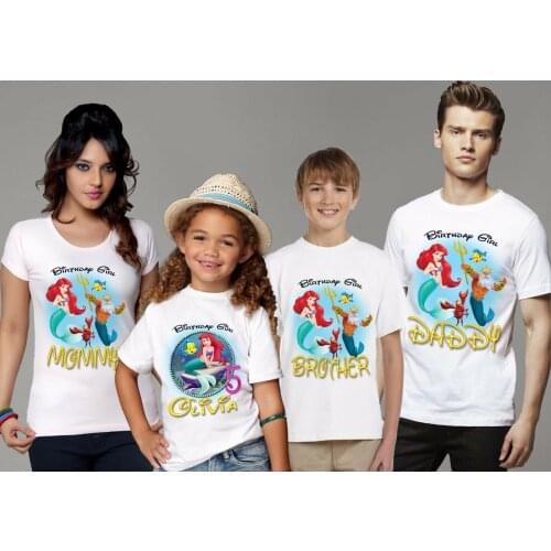 The Little Mermaid Birthday Shirt Mermaid Family Set T-Shirt Family Matching Outfits, Customized with Any Name and Age