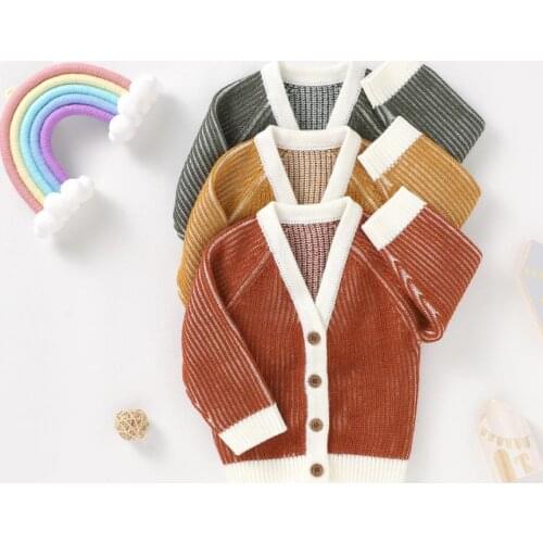 Winter Autumn Toddlers Baby Cotton Knitted Cardigan Baby Boys Girls Solid Color V-neck Long Sleeve Sweaters Outwear Casual Tops
