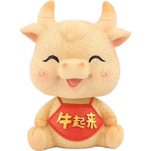 Home Decoration Ornaments Swaying Statue Shaking Head Ox Dolls Ornaments Mini Cute 2021 Year Zodiac Gift Bull Statue Ornaments