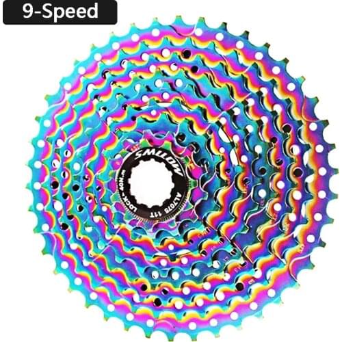 SMLLOW MTB Colorful Cassette Freewheel 9 Speed 11-13-16-20-24-28-32-36-42T Bicycle Sprocket Flywheel Rainbow Chain Parts