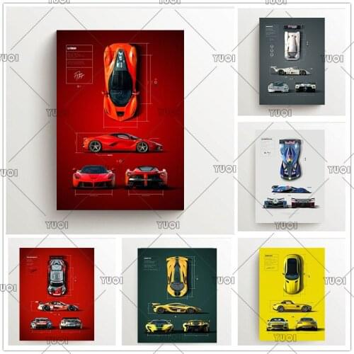 World Famous Cars Racing Series Vector Picture Modern Color Quality Canvas Painting Posters Room Living Sofa Wall Art Home Decor