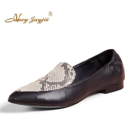 Wanita Women Shoes Ladies Flats Snake Loafers Black Dress Party 2021 Autumn Shallow Fashion Pointed Toe Big Size 45 44 40