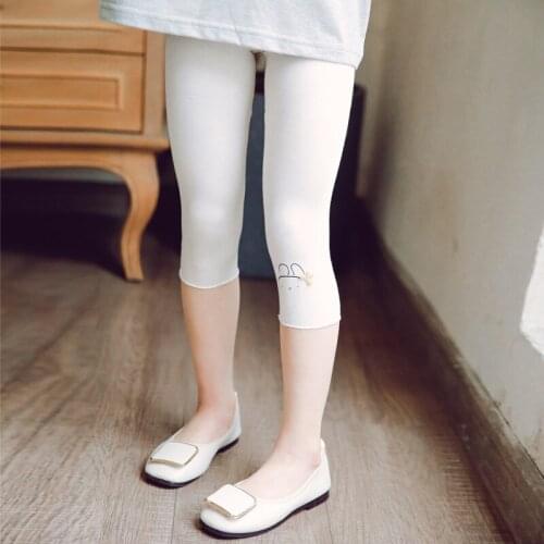 2-16 Years Modal Cropped Trousers For Girls Children Clothes Pure Color Cotton Cartoon Cat Leggings Kid Comfortable Skinny Pants
