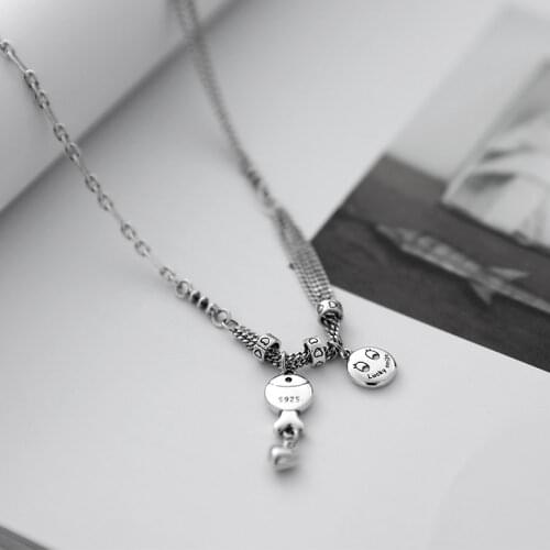 ANENJERY 925 Sterling Silver Smiling Face Fish Sweater Chain Thai Silver Necklace For Women Men Vintage Jewelry Wholesale S-N640