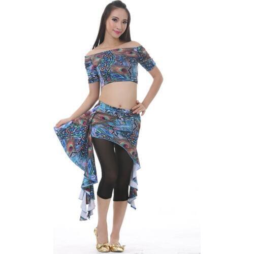 6 Colors New Fashion Women Dance Clothig Peacock pattern Skirts Belly Dance Costume 3pcs Set Top Skirt Pants
