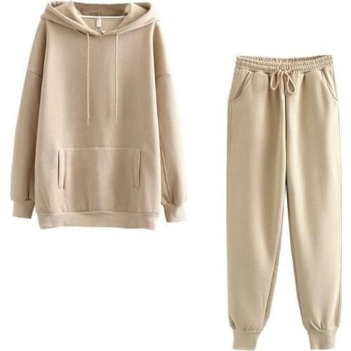 Johnature Pullover Home Ladies Suit Hooded Solid Color Casual Spring Clothes 2021 New Women Soft Terry Two-piece Suit