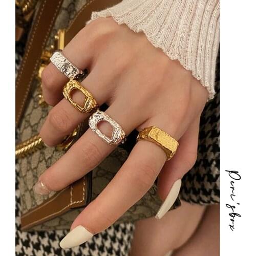 PerisBox Gold Silver Color Hollow Square Ring for Women Chunky Irregular Geometrical Finger Ring Jewelry Anillos Mujer