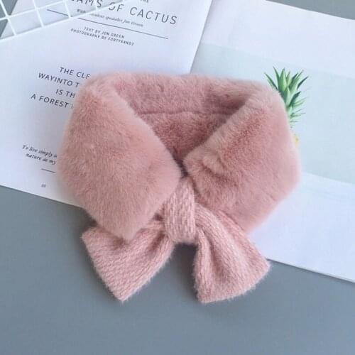 Unisex Winter Boy Girl Warmth Thick Knitted Faux Rabbit Fur Plush Collar Solid Bib Wild Windproof Neck Soft Scarf S1