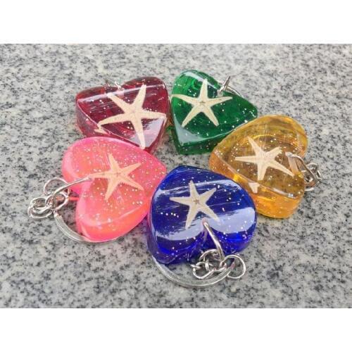 FREE SHIPPING 5 keychain real starfish colorful heart style jewelry