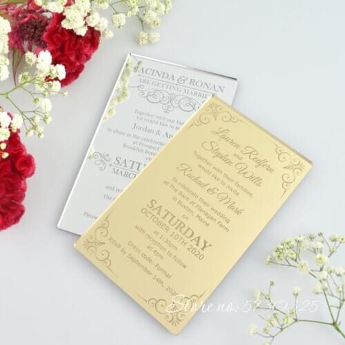 2020 Wedding Acrylic Invitation Card Gold Silver Mirror Invitations Baptism Invitation Wedding Invitation Mirror Invitation Card