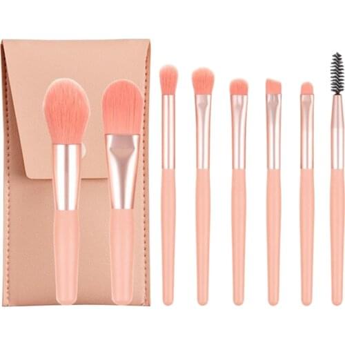 8Pcs Mini Wooden Handle Aluminum Tube Nylon Makeup Brushes Set Contracted And Portable Beauty Eye Shadow Make Up Brush