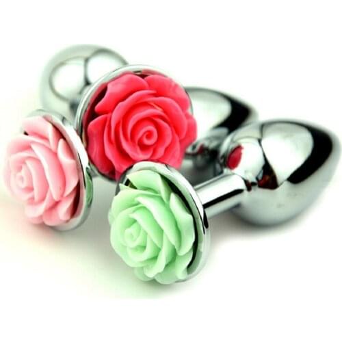 Anal Sex Toy Small Size Rose Shape Erotic Toys Sexo Fetish Butt Plug Stainless Steel Sex Games Sex Toys for Woman Fetish Men