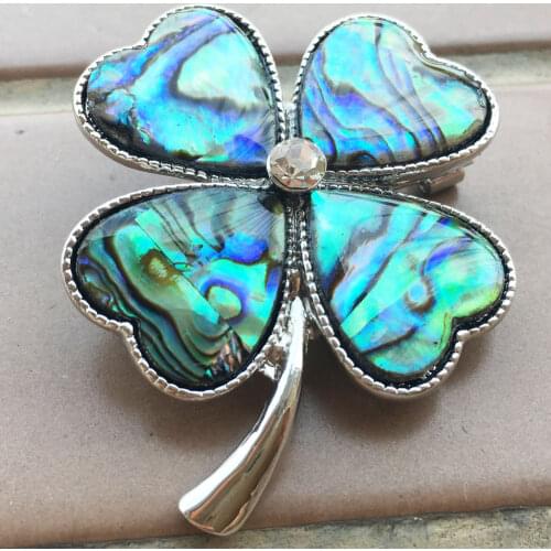 Free Shipping Women Fashion Jewelry New Zealand Abalone Shell Clover Peacock Bead Brooch 1Pcs C9863